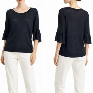 Dries Van Noten Navy Knit Top Bell Sleeve Lightweight $395.  Excellent Medium